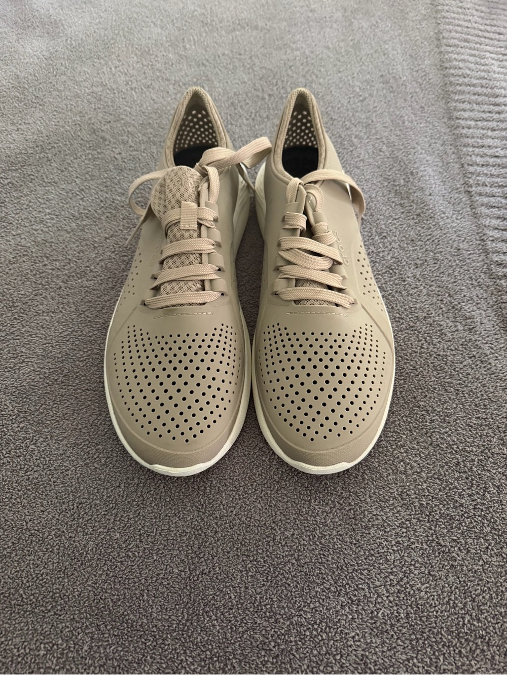 Men's Lightweight Waterproof Casual Crocs Lite Ride Sneakers - Beige Size 13